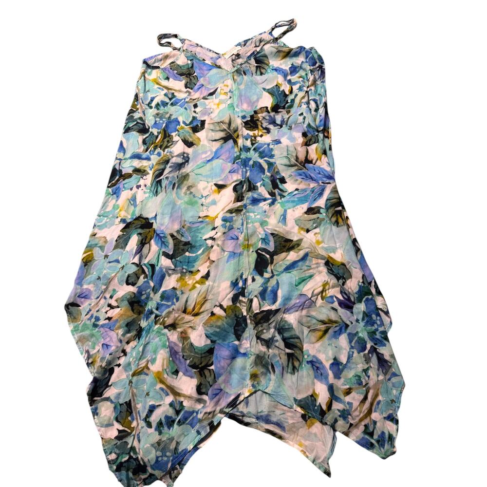 La Blanca Cover Up Dress Womens M Multicolor Watercolor Floral Handkerchief Hem - Picture 2 of 15